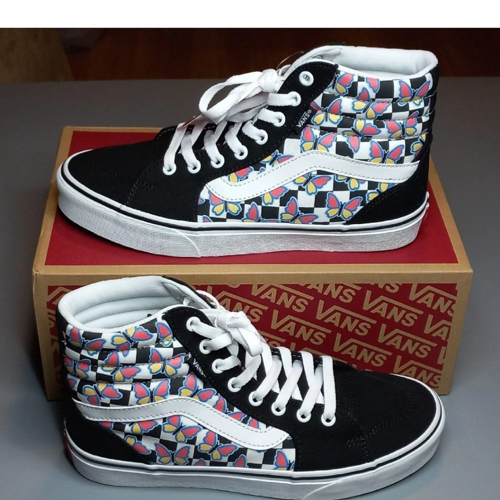 Vans Women's Filmore Hi Top Sneakers Size 9 Butterfly Checkerboard Skate Shoes